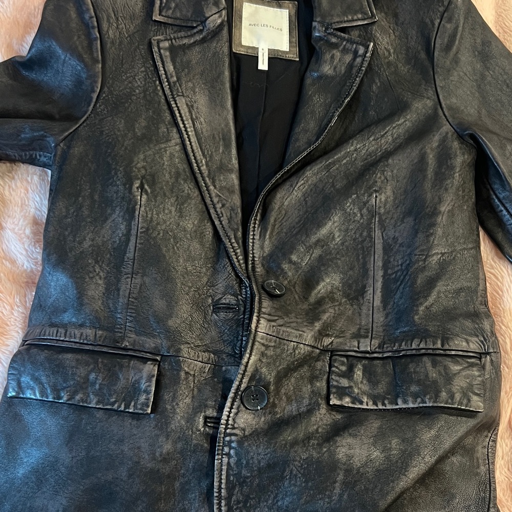 Avec Les Filles vintage wash genuine leather blazer